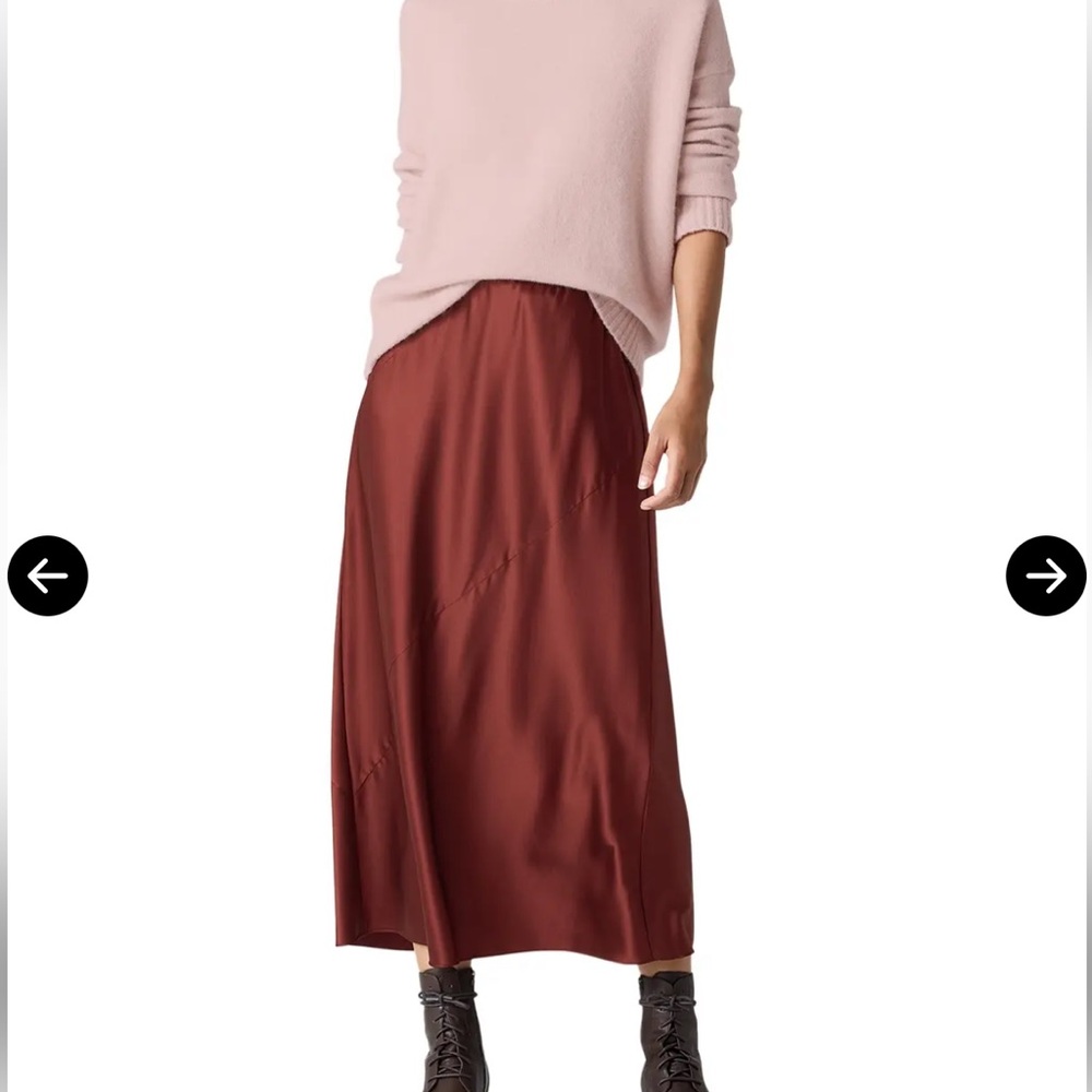 NWT Eileen Fisher Stretch Silk Charmeuse Bias Skirt Redwood Size Small